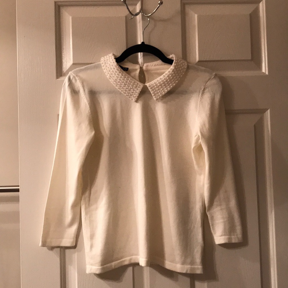 Cream beaded collar sweater